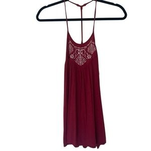 Red Embroidered Halter Top Flowy‎ Sleeveless Tank Blouse Casual SZ L